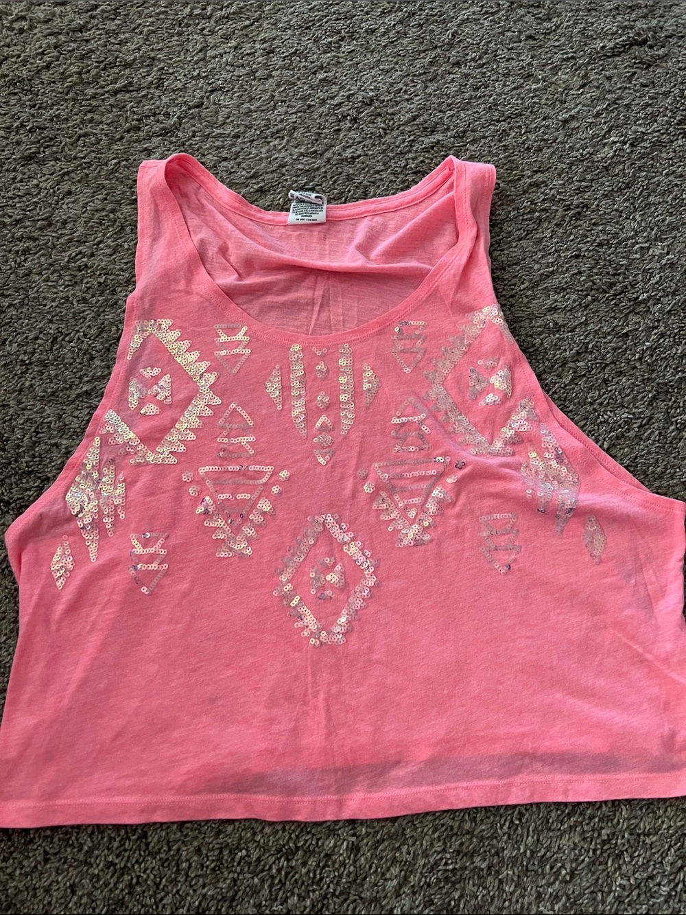 PINK Victoria's Secret Neon Pink Sequin Aztec Crop Tank